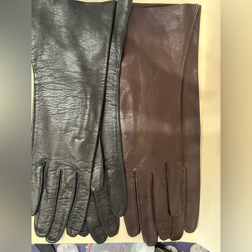 Two pairs of Vintage Ladies Leather Gloves - Black/Brown Made in Italy
